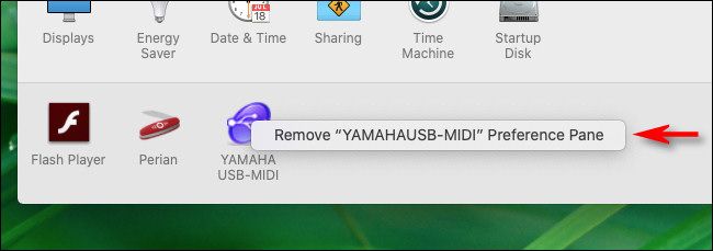 Removing a third-party preference pane in Mac System Preferences.