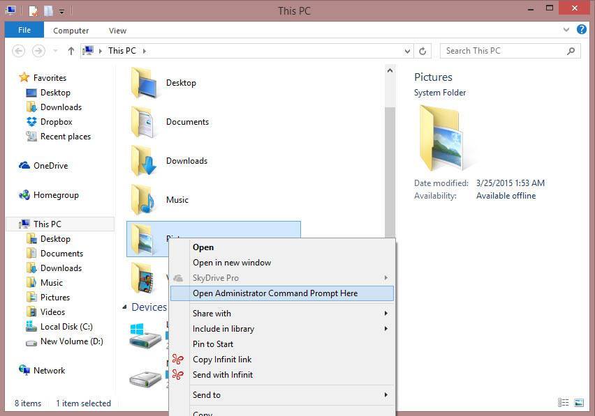 Щёлкните правой кнопкой мыши по файлу или папке, чтобы проверить пункт меню.