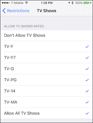 Настройка ограничений для телешоу