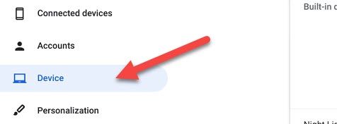 Раздел «Устройство» в приложении Настройки Chromebook