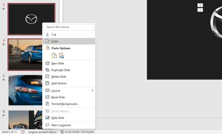 Выделение миниатюр слайдов в PowerPoint