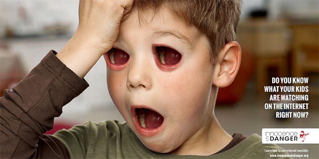 Визуальная кампания — дети с заменёнными глазами на кричащие рты (Publicis)