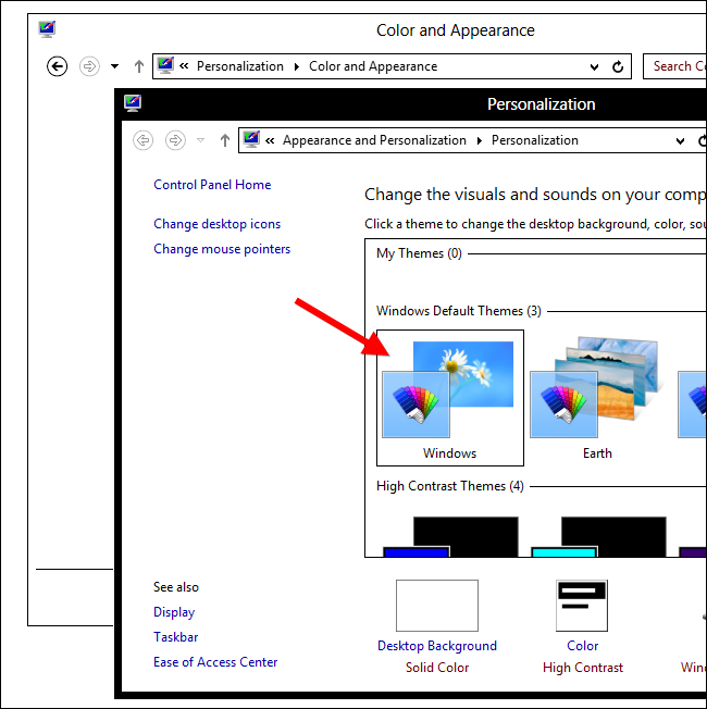 Выбор стандартной темы Windows