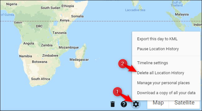 Меню настроек таймлайна Google: значок шестерёнки