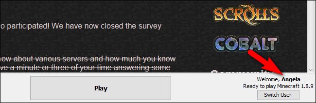 Скриншот: обновлённое имя пользователя в лаунчере