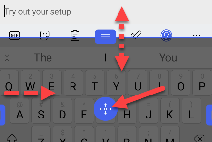 Используйте маркеры, чтобы настроить размер клавиатуры на экране.