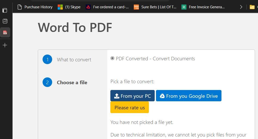 Опция «From your PC» в расширении Word to PDF