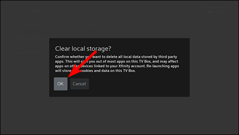 Кнопка очистки данных Xfinity