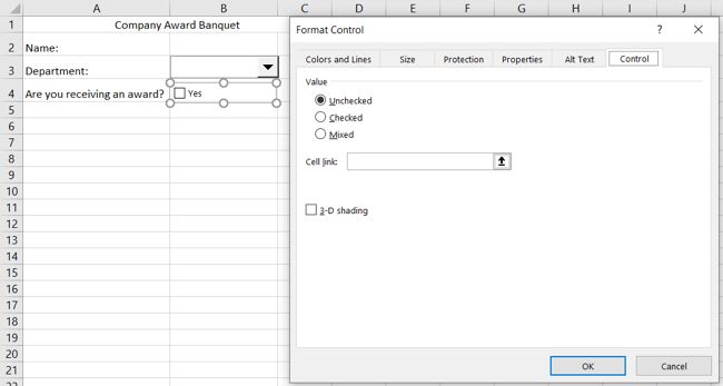 Редактирование свойств флажка