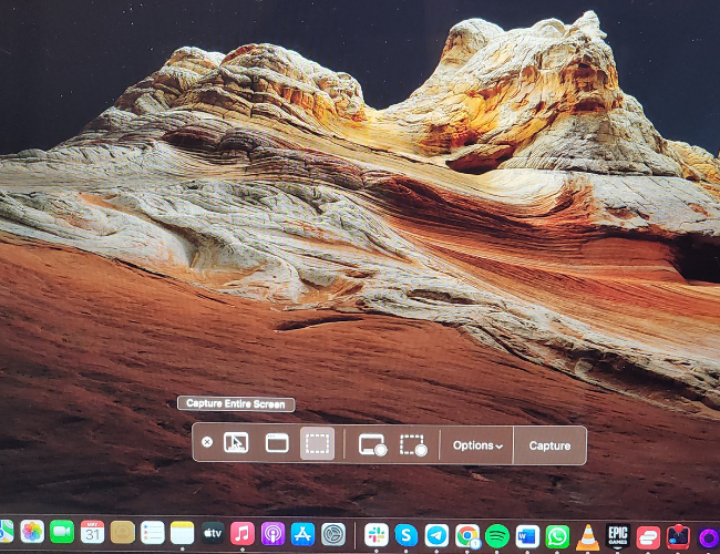 Пример захвата всего экрана в macOS с выделенной опцией Capture