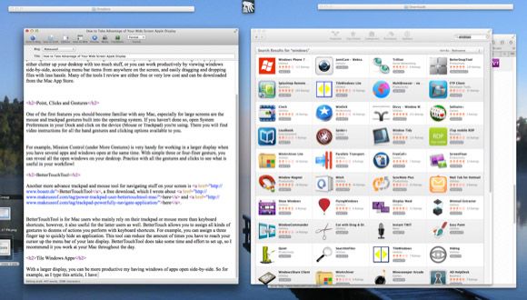 Разделённые окна рядом друг с другом на широком дисплее