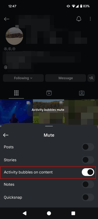 Activar opción de burbujas de actividad en contenido en Instagram