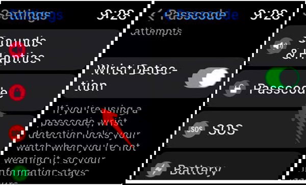 Обнаружение запястья в настройках Apple Watch