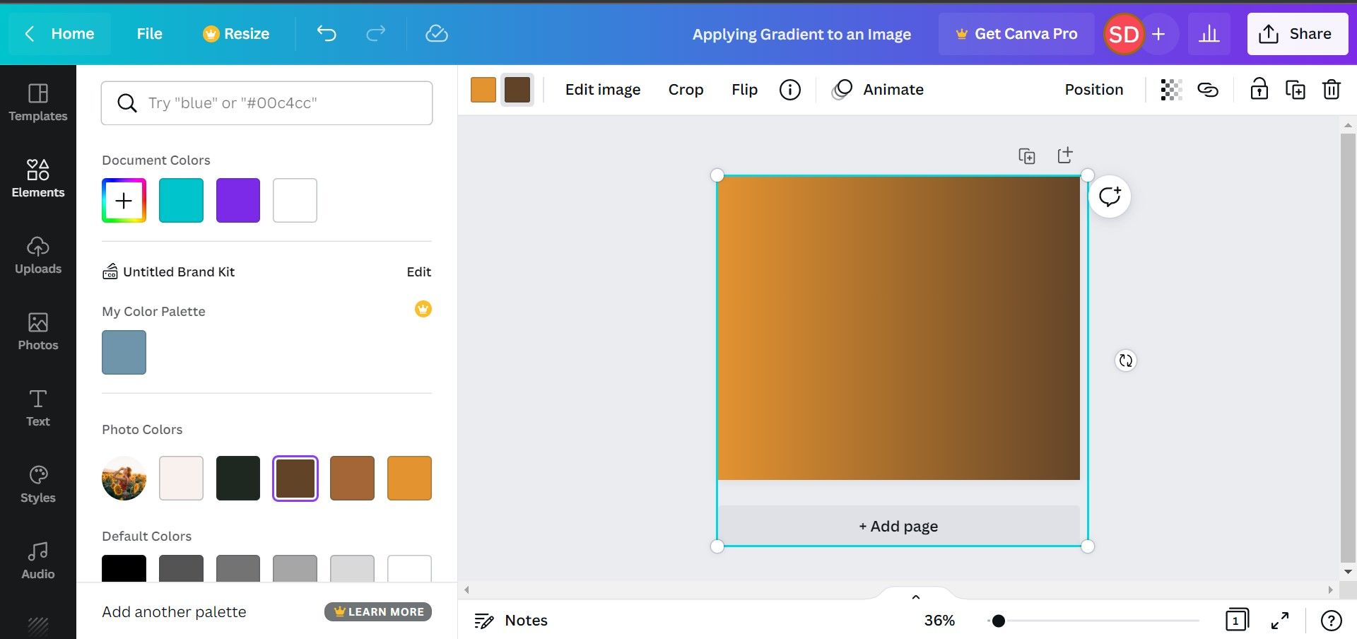 Настройка цветов градиента