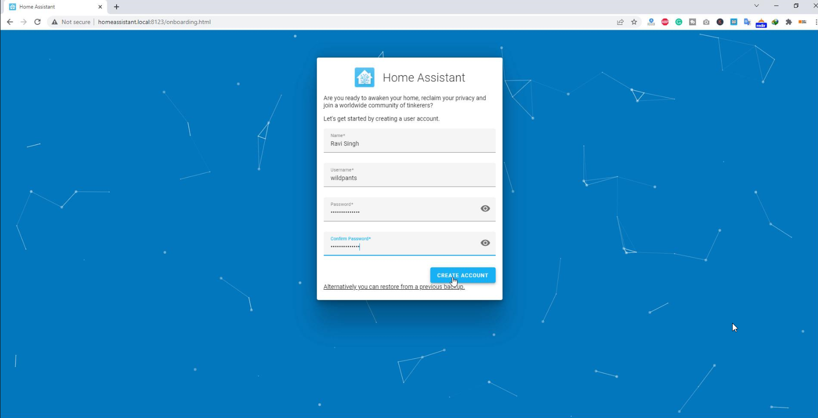 create account in home assistant