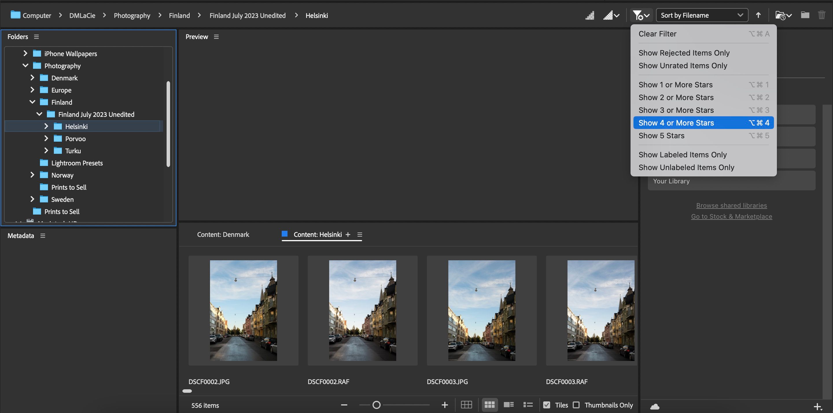Разные фильтры по рейтингу в Adobe Bridge