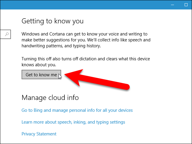 Кнопка повторного включения сбора данных Cortana