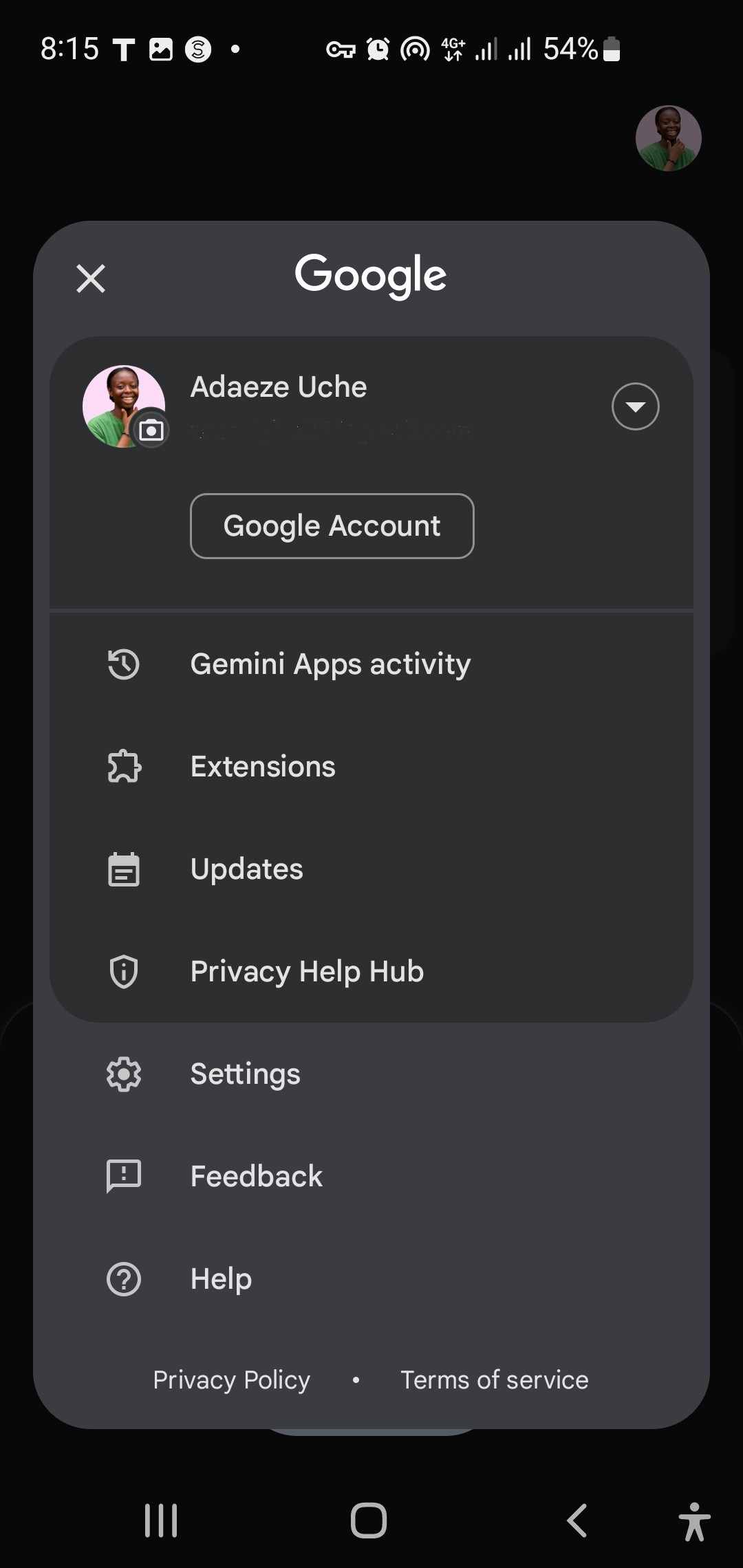Страница профиля в приложении Gemini