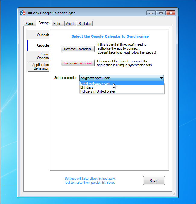 Выбор календаря Google для синхронизации