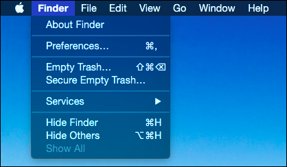 Окно настроек Finder