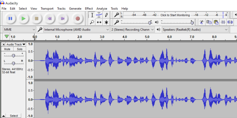 Окно программы для обработки аудио — пример интерфейса Audacity