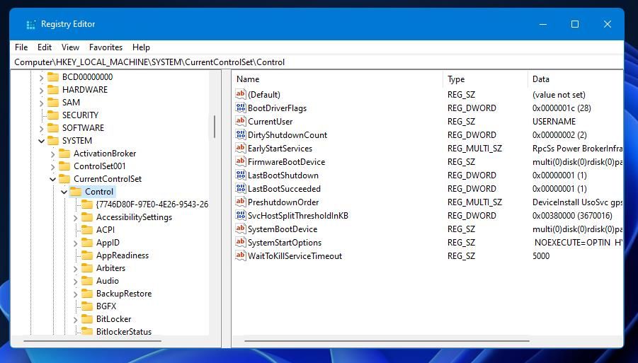 Ключ Control в реестре