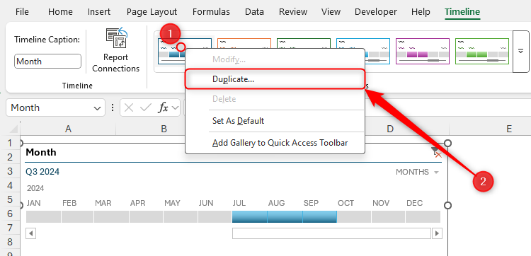 Правый клик по стилю таймлайна, выбран пункт Duplicate (Дублировать).