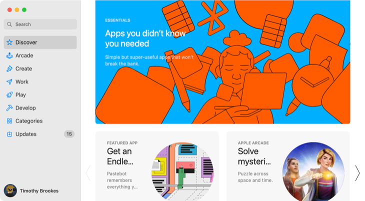 Нажмите на своё имя в нижнем левом углу окна App Store на Mac