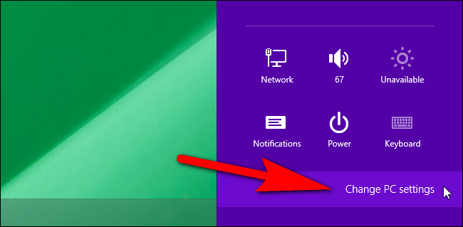 Изменить параметры компьютера в Windows 8