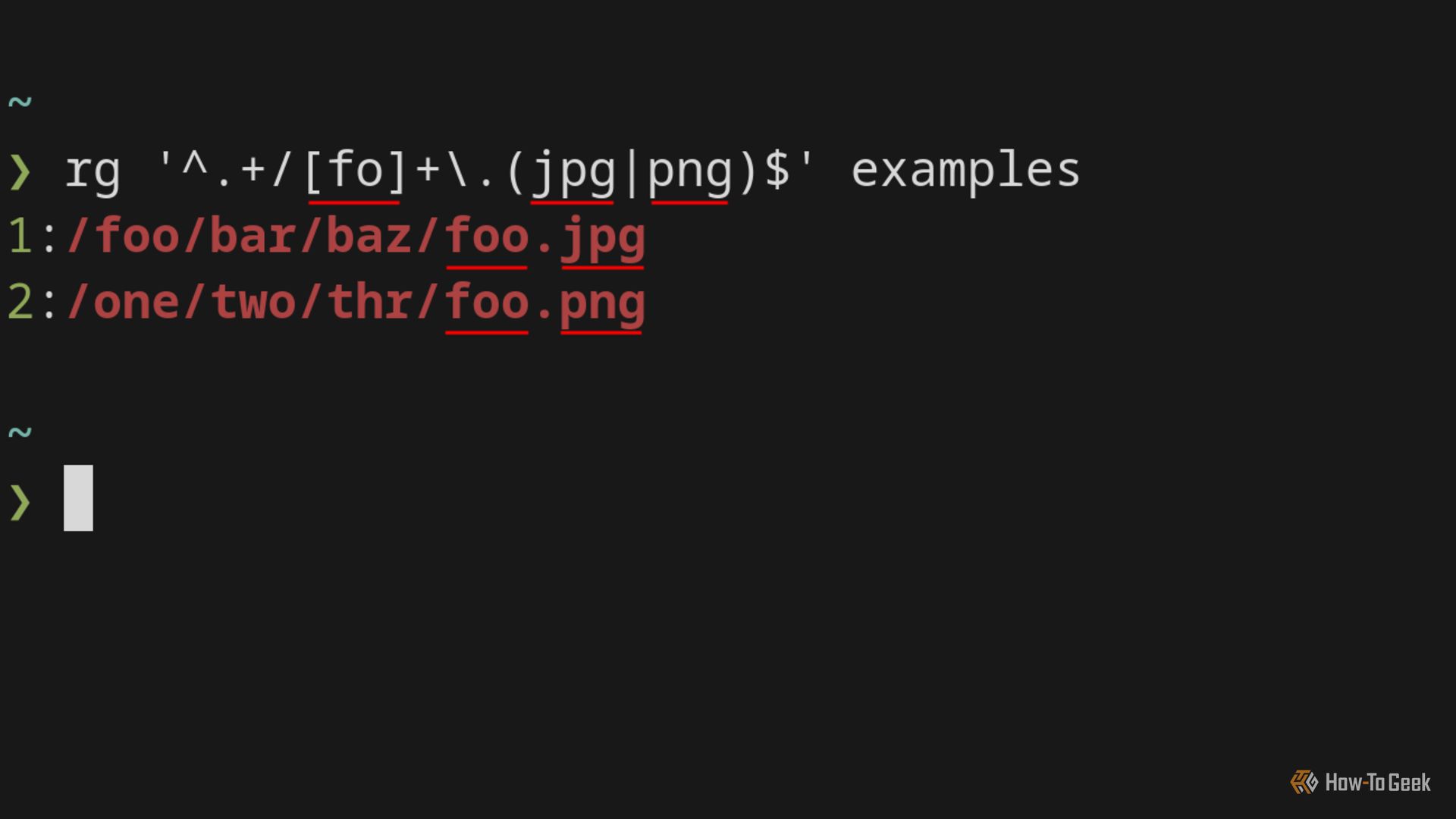 Терминал с результатами ripgrep, показанными после поиска файла.