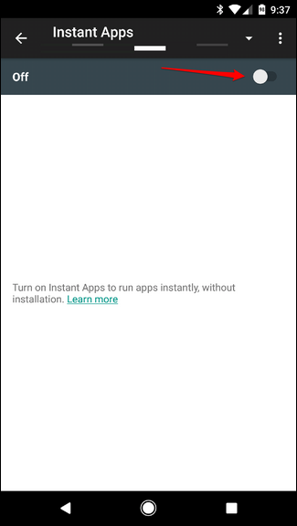 Подтверждение включения Instant Apps — окно подтверждения