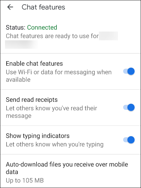 Переключатели функций RCS в настройках