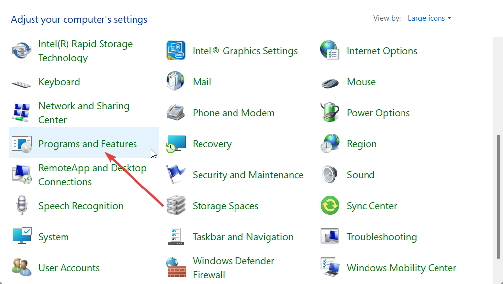 Окно Программы и компоненты в Панели управления