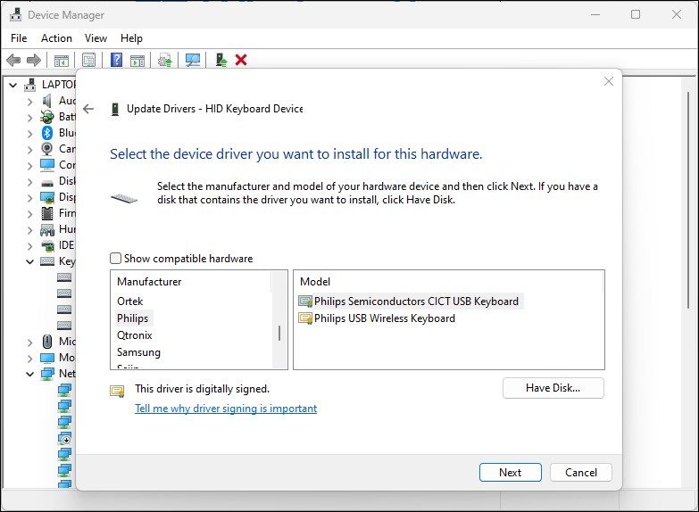 Установка несовместимого драйвера