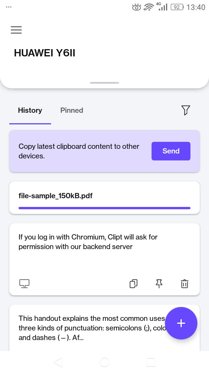 Clipt — отправка файла с Android