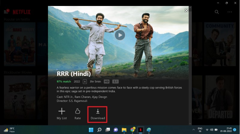 pulsante download per un episodio su Windows