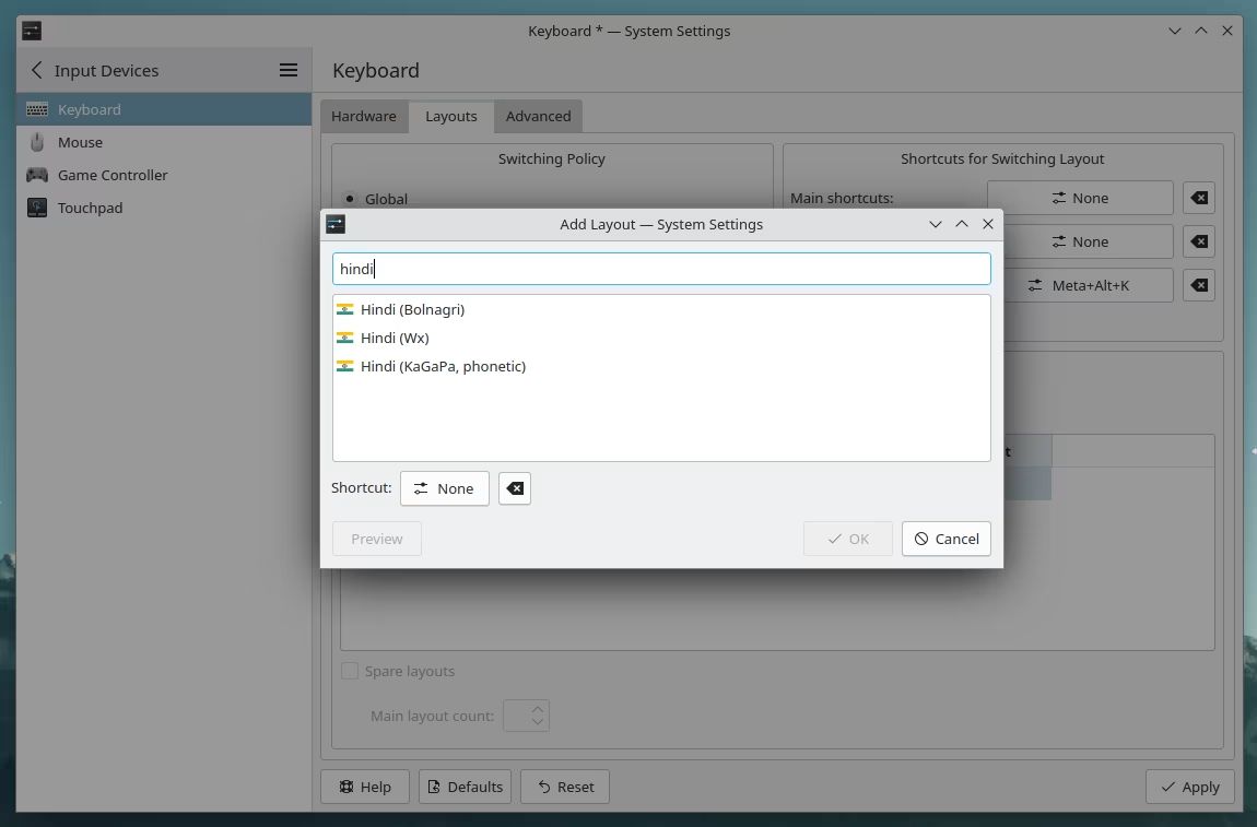 настройка раскладки в kde