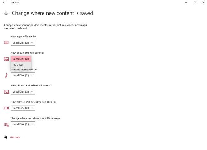 Изменение места сохранения новых файлов