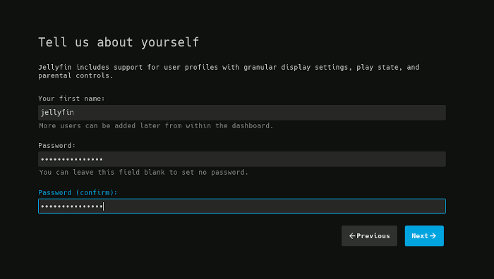 Создание администратора Jellyfin