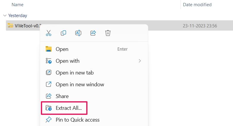 Опция «Извлечь всё» в контекстном меню Windows