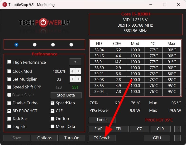 Снимок: TS Bench для замера базовых температур и производительности