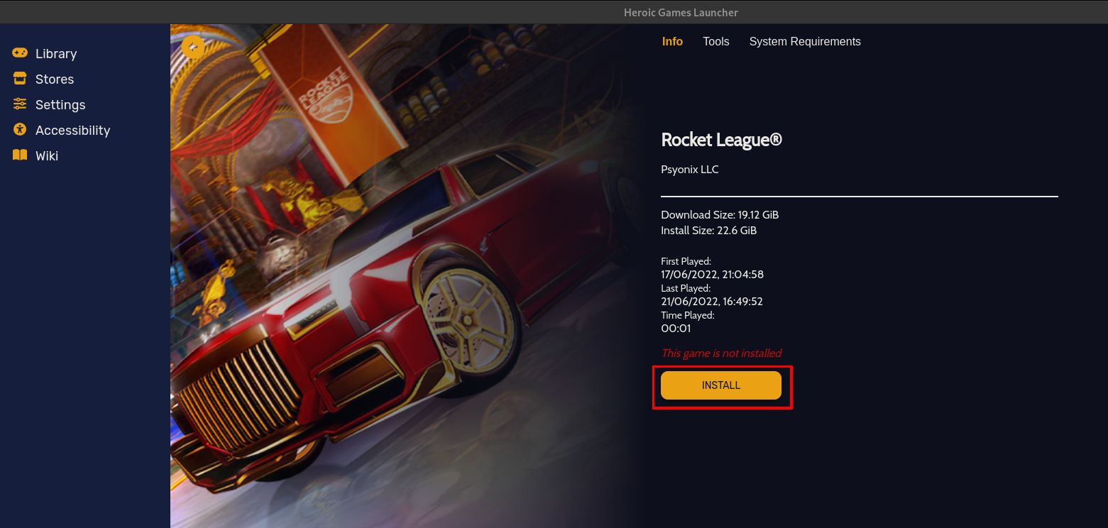Установка Rocket League через Heroic Games Launcher