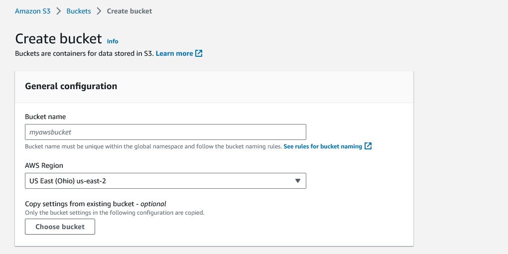 Форма создания S3‑бакета