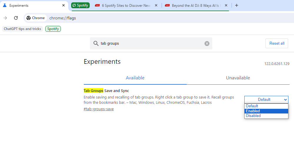 Флаг Tab Groups Save в Chrome