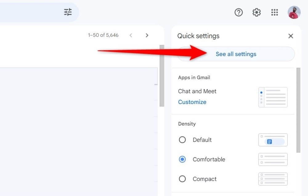 Окно всех настроек Gmail с вкладками
