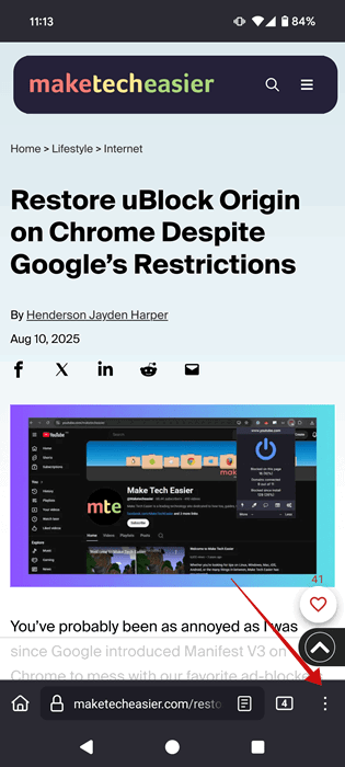 Toque nos três pontos do menu no Firefox para Android
