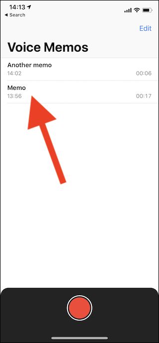 Выбор записи в списке 'Голосовые заметки'