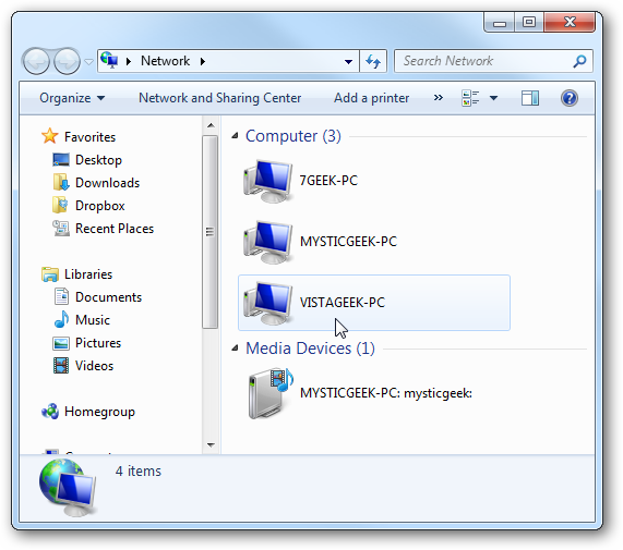 Просмотр компьютеров в сети из Windows 7