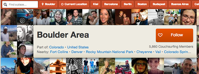 Страница района в Couchsurfing с локальными постами