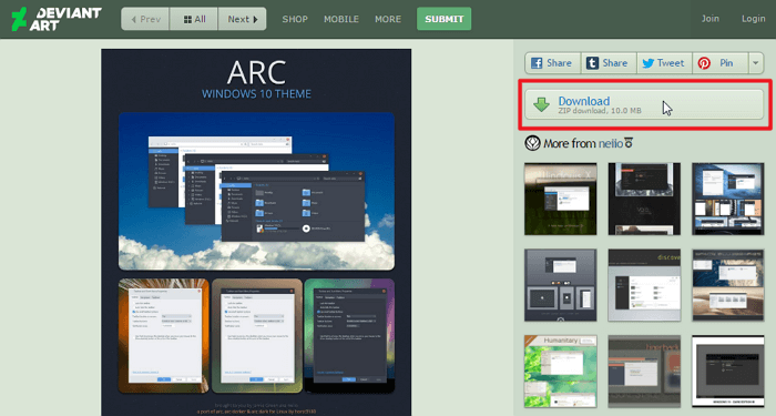 Скачивание темы с DeviantArt